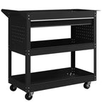 DURHAND 3-Tier Steel Trolley with Drawer, Side Tool Holder and Handle, Black