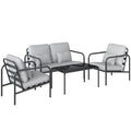 Outsunny 4-Piece Steel Garden Lounge Set with 2-Seater Sofa, 2 Armchairs and Coffee Table, Light Grey