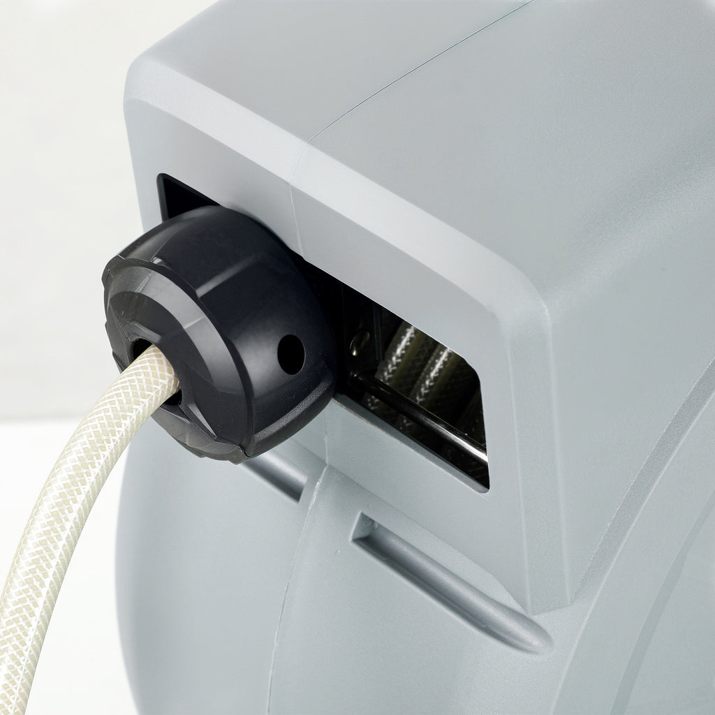 Automatic Wall Mounted and Portable Hose Reel Length 25+2 m, Locking System and 7 Jets, Grey