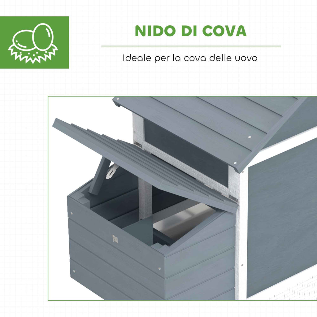 PawHut Wooden Chicken Coop, 151.5x54x87cm, Dark Grey