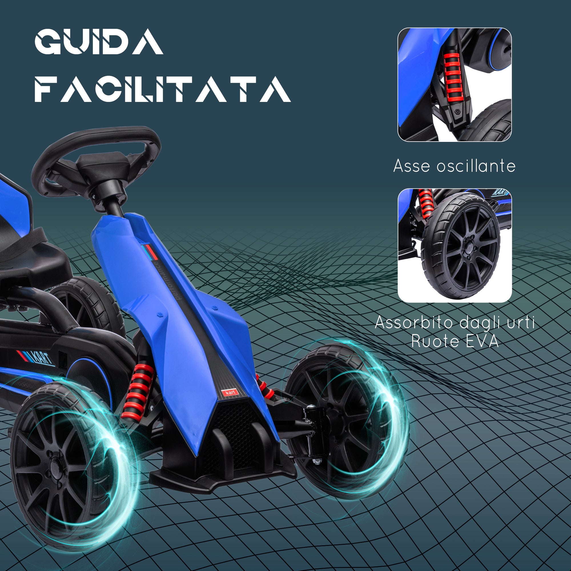 Pedal Go Kart for Kids Ages 3-8 with Adjustable Seat and EVA Wheels, 100x58x58.5 cm, Blue