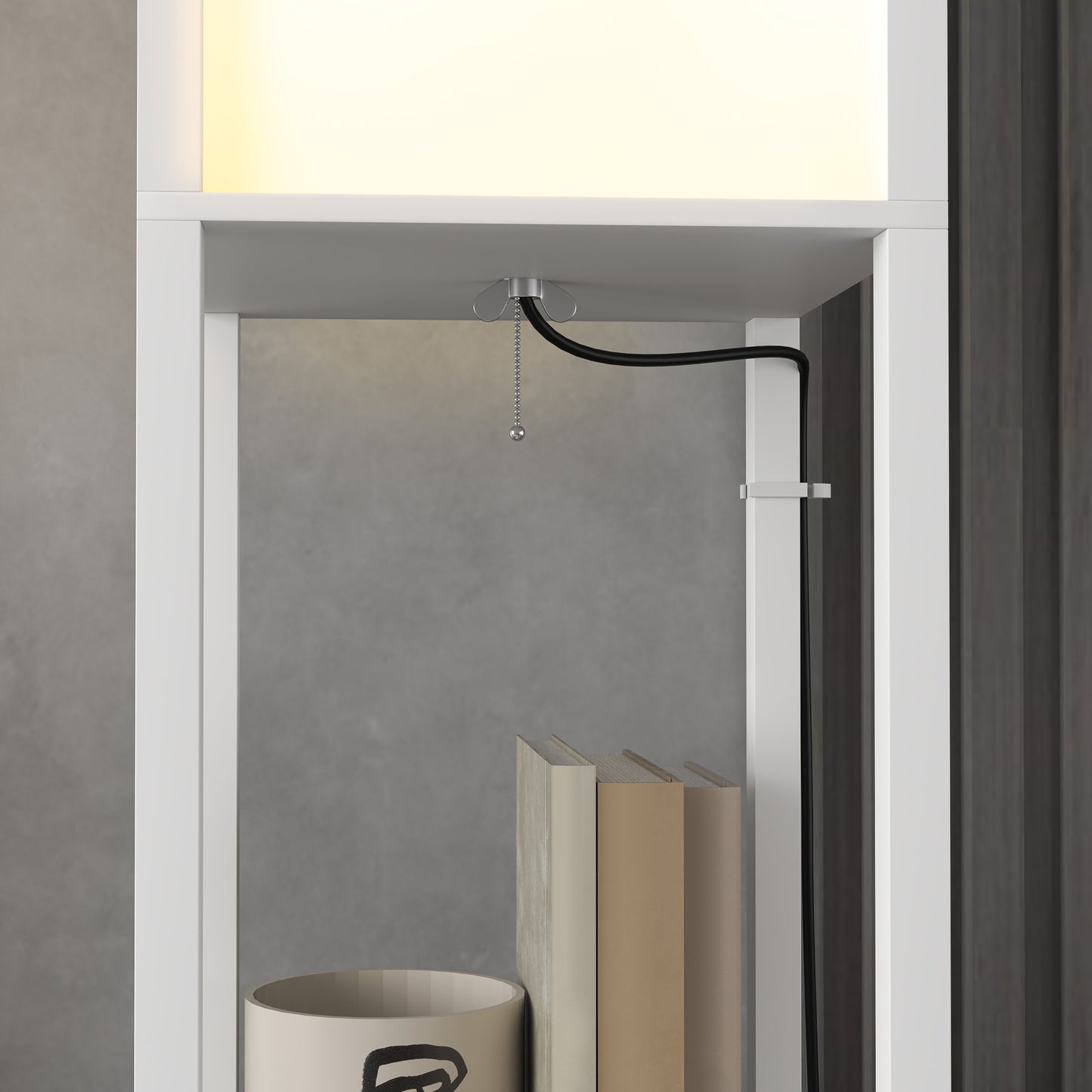 Modern Floor Lamp with 2 Lampshades and 2 Shelves for E27 Max. 40W Bulbs, 26x26x156 cm, White