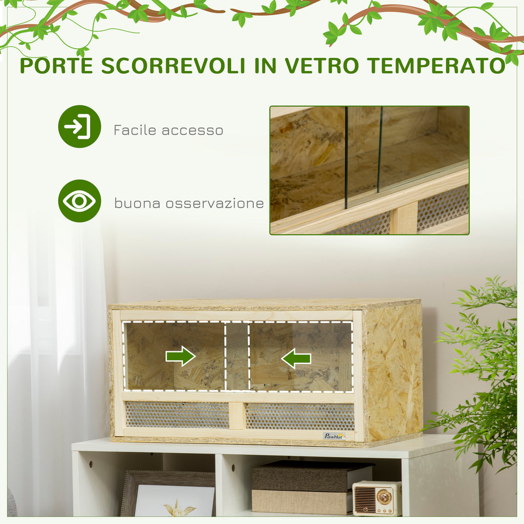 Wooden Reptile Terrarium with Sliding Glass Doors and Mesh Panels, 60x29.5x29.5cm