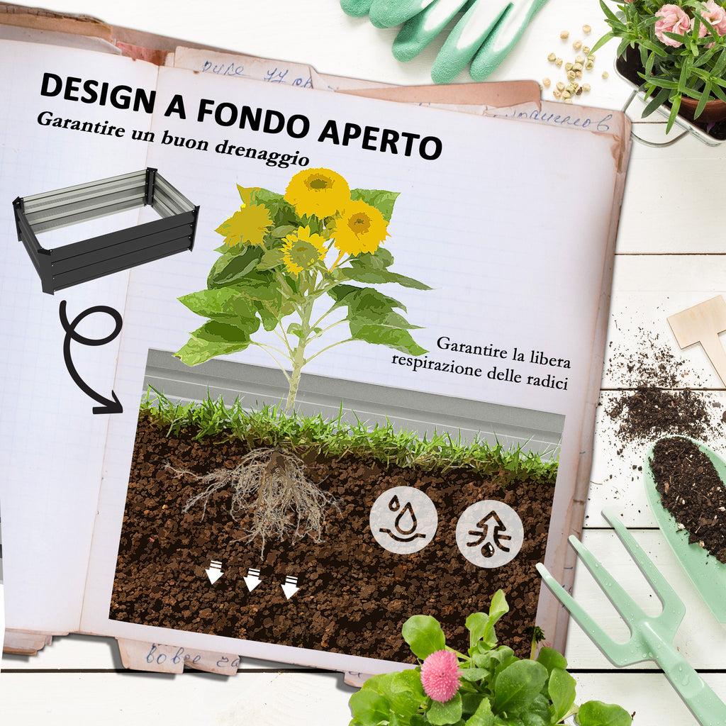 Outsunny Set of 2 Raised Garden Beds with Open Bottom in Galvanized Steel, 100x60x30cm, Grey
