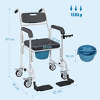 Wheelchair with Waterproof Toilet 4 in 1 with Folding Footrest, in Aluminum and Plastic, Black