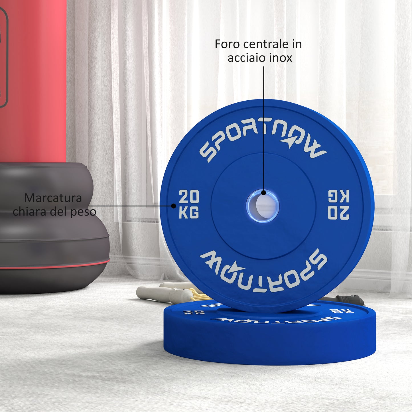 20kg Weight Plates Set 20kg Rubber with 2"/5cm Hole for Dumbbells and Barbells, Blue