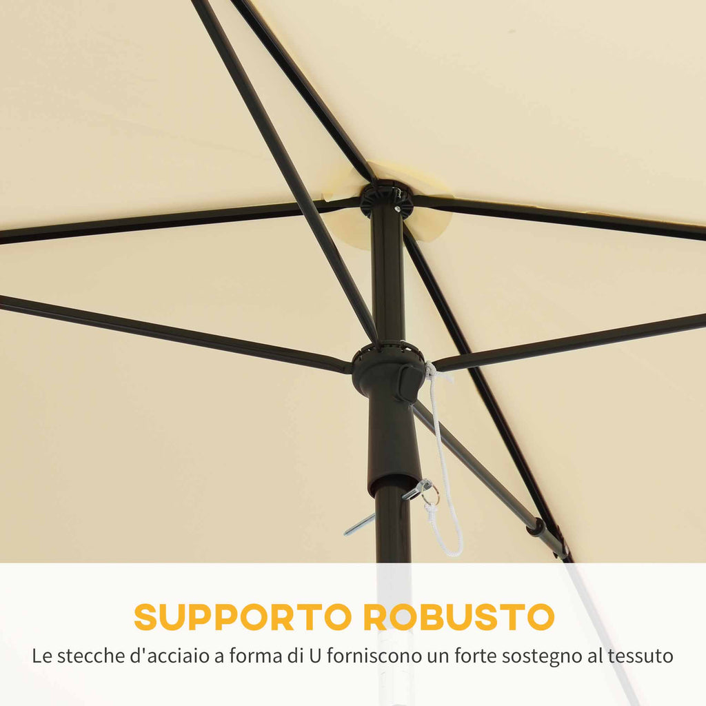 Rectangular and Adjustable Garden Umbrella with Aluminum Pole, 2x1.3x2.5 m, Beige