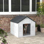 Waterproof PP Dog House with Sloped Roof and Entrance Door, 84.2 x 98.2 x 82 cm, Grey