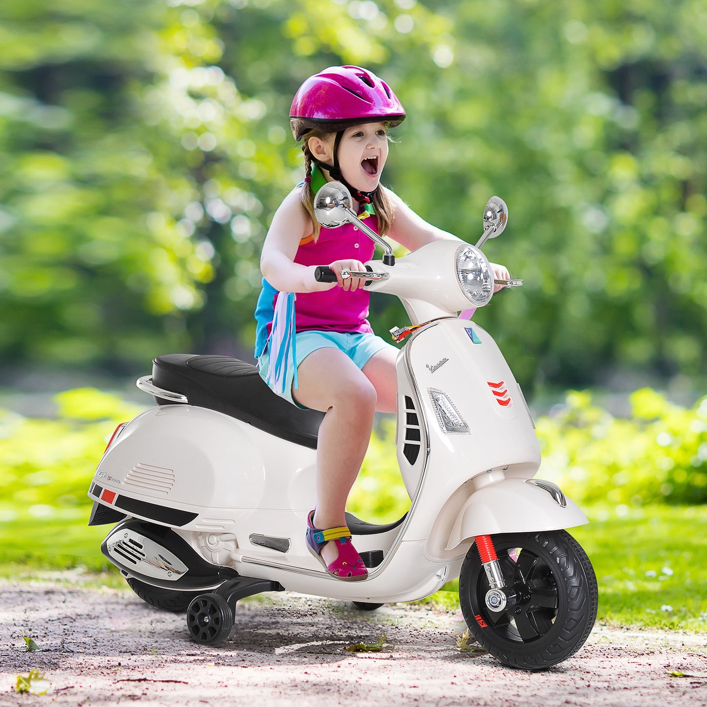 Electric Motorcycle for Children, Vespa Design, 6V Battery with Sounds and Lights, Age 3-6 Years, White