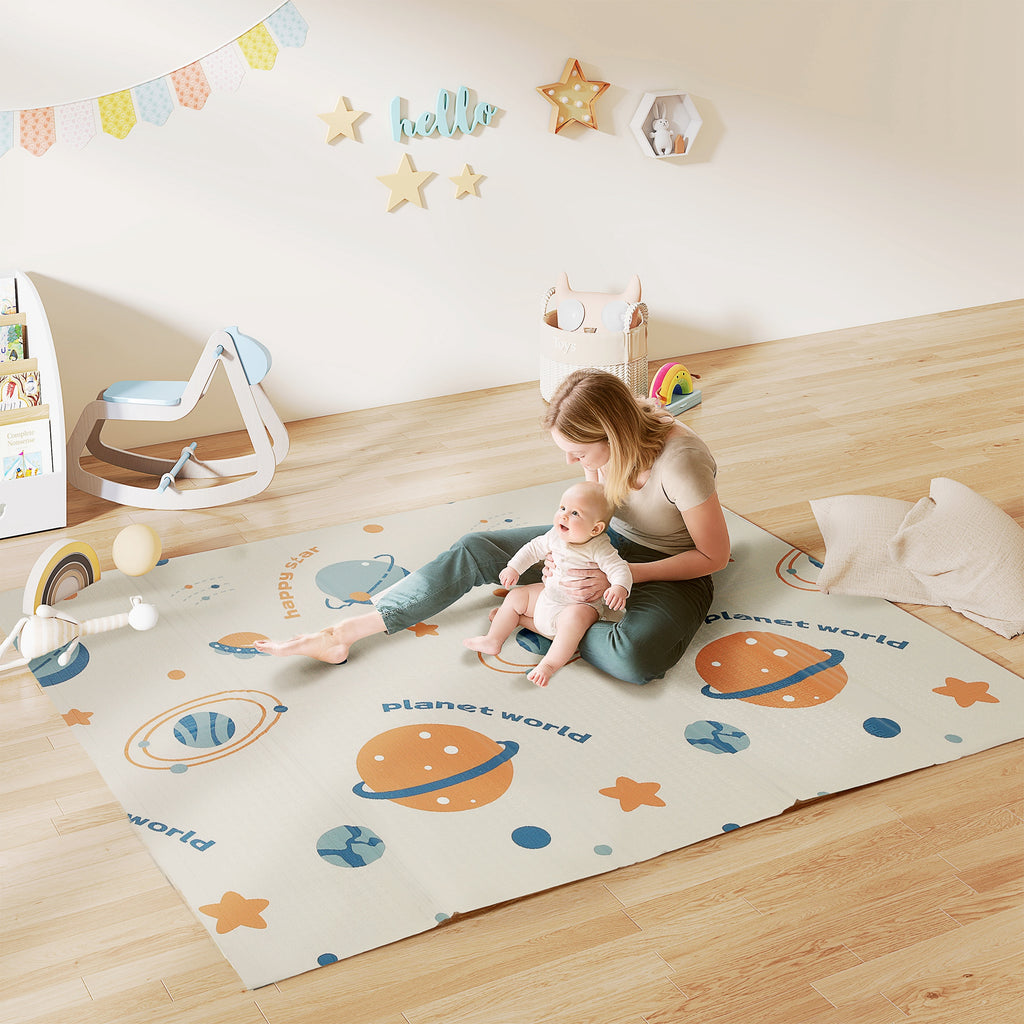Space Themed Children's Rug for 0-6 Years Old with Waterproof Surface in Multi-Color XPE, 196x176x1.5 cm