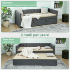 HOMCOM Single Bed with Pull-Out Second Bed, Fabric Upholstery and Armrests, 205x181x70 cm, Dark Grey
