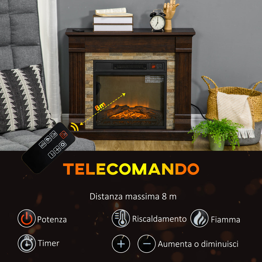 Built-in Electric Fireplace with Timer, Adjustable Flame and Temperature, 80x21.6x67.8 cm, Brown