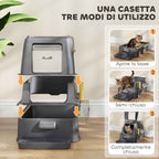 PawHut 80L Enclosed Cat Litter Box with Removable Tray, ABS and Stainless Steel, 63x43x43 cm, Dark Grey