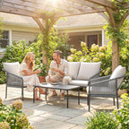 Outsunny 4-Piece Rattan Garden Set with Sofa, Armchairs, and Table, Khaki