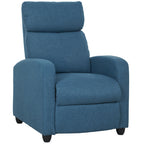 Manually Reclining Relaxing Chair with Footrest and Fabric Upholstery, Blue