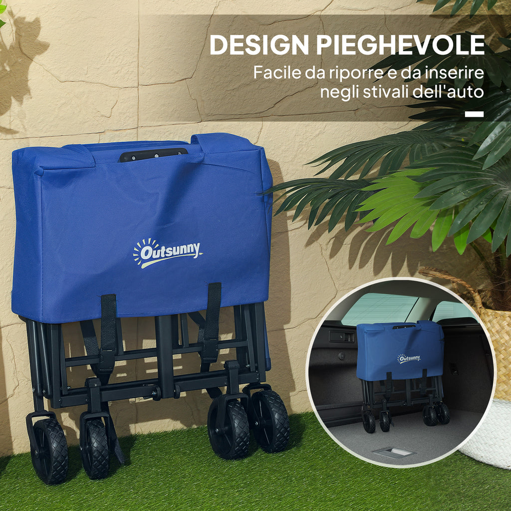 Outsunny 62L Folding Garden Cart with Adjustable Handle, Metal and Oxford Fabric, 76x48x86 cm, Blue