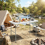 Outsunny 2-Height Folding Camping Table with Handle, HDPE, 120x60x74 cm, White