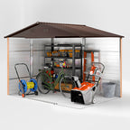 Garden Shed in Steel with Wood Effect and Double Sliding Doors, 278x195x215 cm, Brown