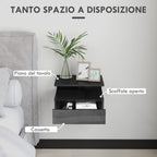Set of 2 Modern Floating Bedside Tables with Drawer and Wooden Shelf 35x32x22.5cm, Glossy Black