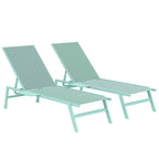 Outsunny Set of 2 Sun Loungers Adjustable in 5 Positions with Side Table and 2 Wheels, in Metal and Polyester, Green