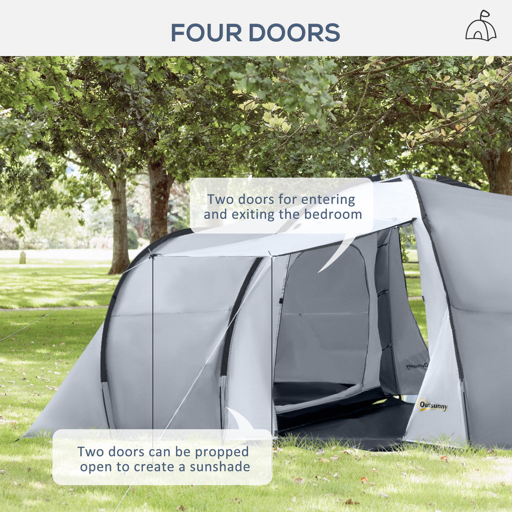 Outsunny camping tent 4-6 people with 2 rooms waterproof with canopy, 590x245x193cm, gray - Borgè