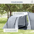 Outsunny camping tent 4-6 people with 2 rooms waterproof with canopy, 590x245x193cm, gray - Borgè