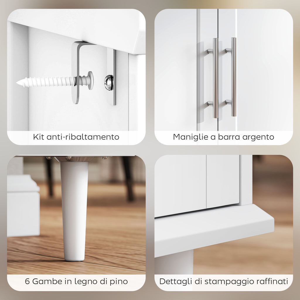 Elegant Buffet Sideboard with 2 Drawers and 3 Cabinets with Adjustable Shelves, Wooden, 120x38x86 cm, White