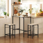 3 Piece Bar Furniture with Kitchen Table and 2 Bar Stools in Wood and Steel, Wood and Black Color