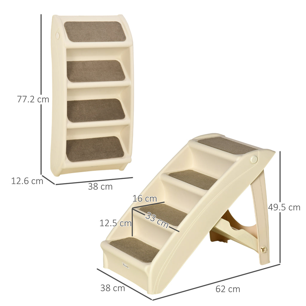 Folding Dog Stairs with 4 Non-Slip Steps for Pets up to 10kg, Beige