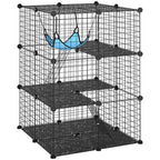PawHut Cat Cage, Customizable 3-Tier Enclosure, 105cm, Black
