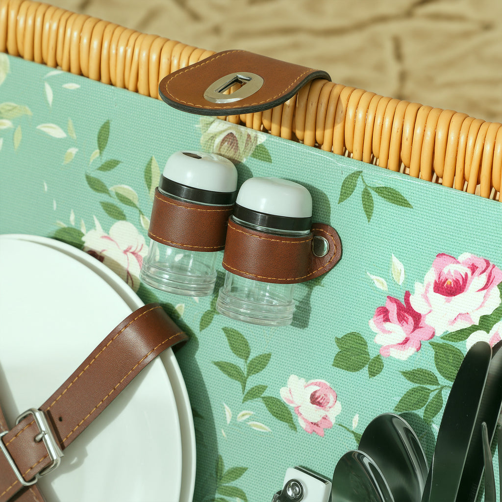 Wicker Picnic Basket for 2 People with Plates, Goblets, Corkscrew and Cutlery, 40x30x20 cm, Brown