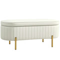 72L Oval Storage Bench with Lift-Top Lid, Velvet Fabric and Wood, 108x44x43.5 cm, Cream