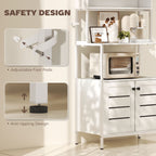 Mobile Pantry with Shelves, Cabinets and 2 Charging Sockets, in Wood and Steel, 80x42x171 cm, White