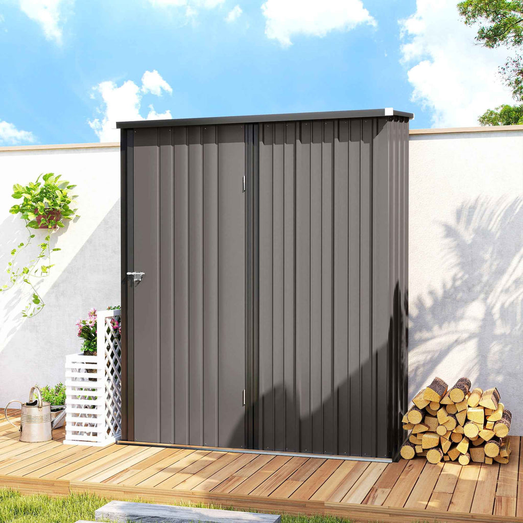 Outsunny Steel Garden Shed with Latch, 161.5 x 94.5 x 196 cm, Light Grey
