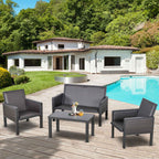 Garden Lounge Set with Outdoor Sofa and Coffee Table, Synthetic Rattan Garden Furniture, 4-Piece Set, Grey