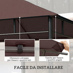 Outsunny 3x3m Garden Gazebo Replacement Roof, 180g/m² Polyester Water Resistant Gazebo Cover with 8 Drainage Holes and Air Vents, Cover Only, 298x295cm, Coffee