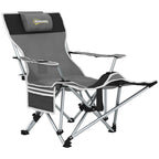 Outsunny Folding Camping Chair with Detachable Footrest, Cup Holder and Side Pocket, 82x100x88 cm, Black