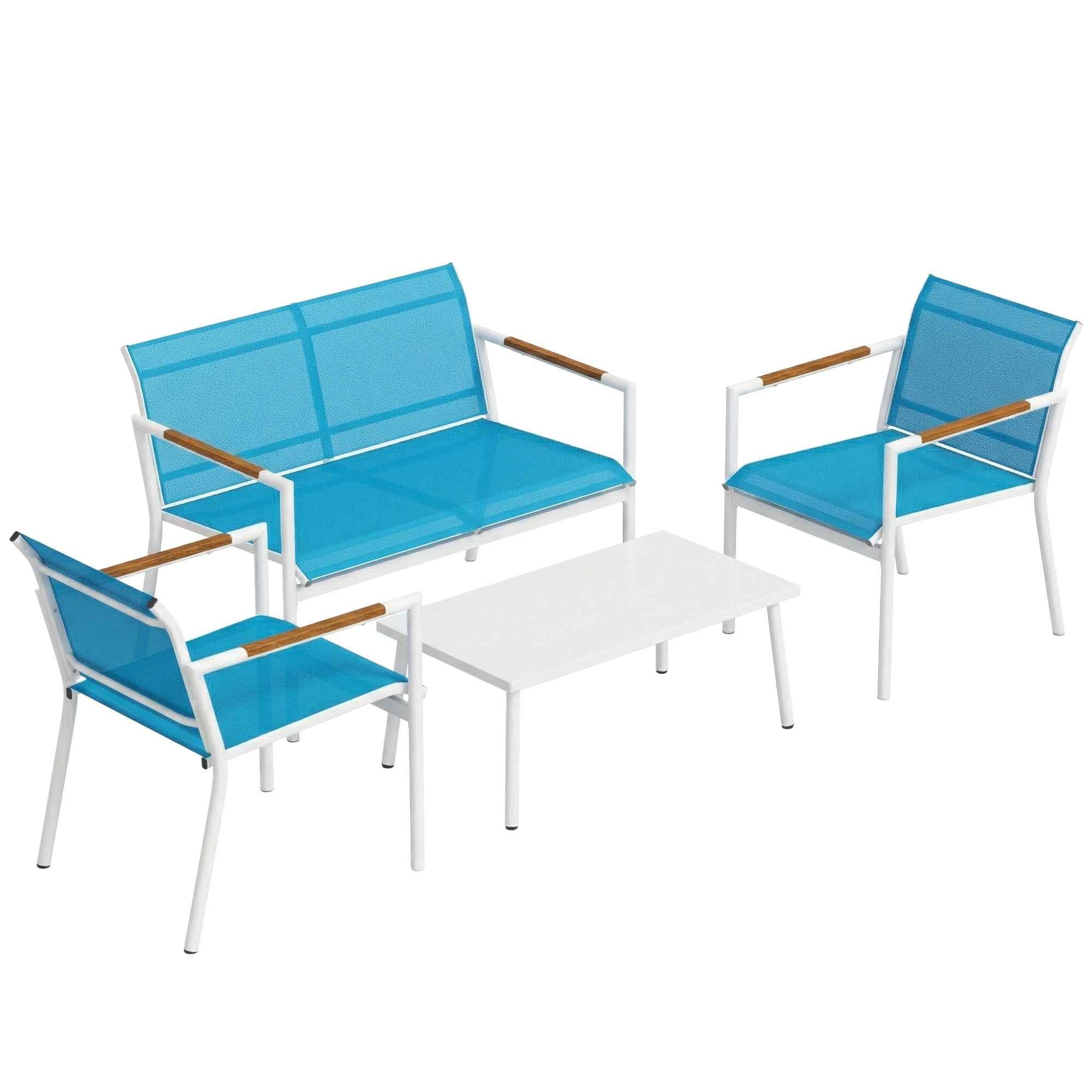 Outsunny 4-Seater Garden Set with Sofa, Armchairs, and Metal Table, Blue.