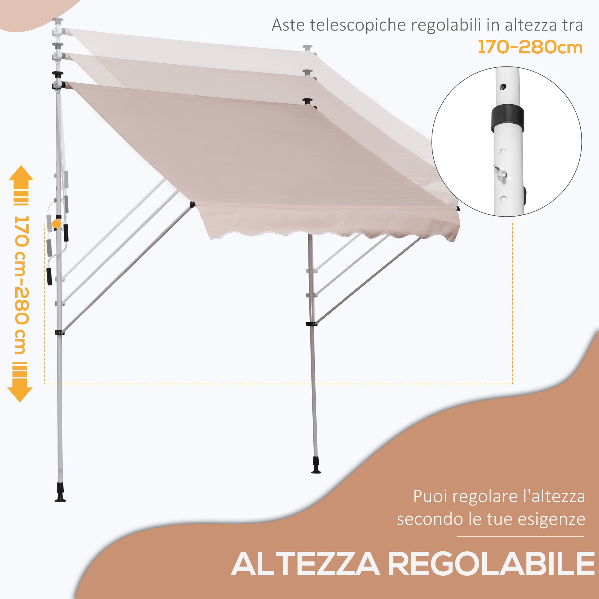 Outsunny 2x1.5m Outdoor Roller Awning with Crank and Adjustable Angle, Beige