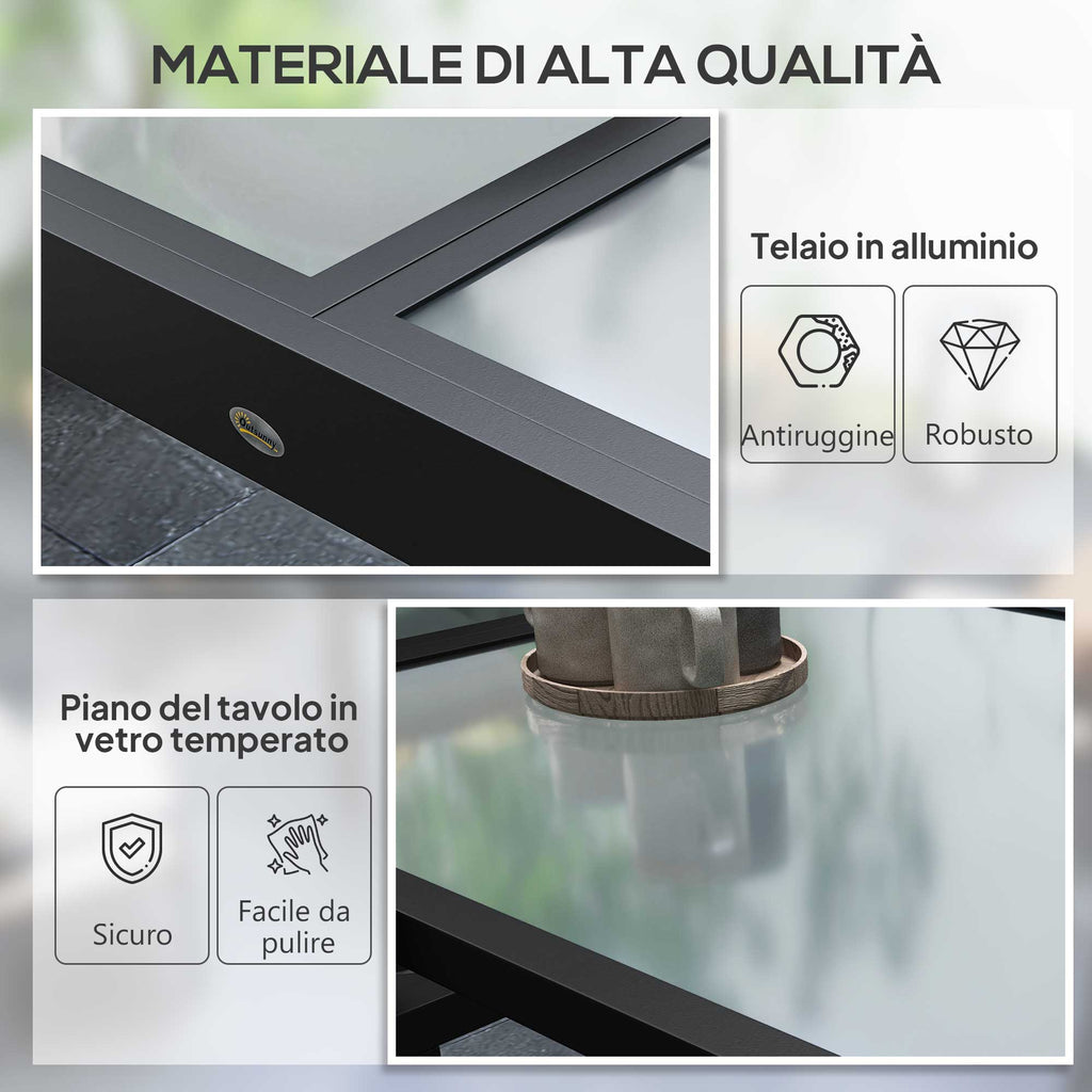 Extendable Garden Dining Table with Glass and Aluminum Top, 80-160x80x75 cm, Black and Transparent