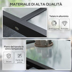 Extendable Garden Dining Table with Glass and Aluminum Top, 80-160x80x75 cm, Black and Transparent