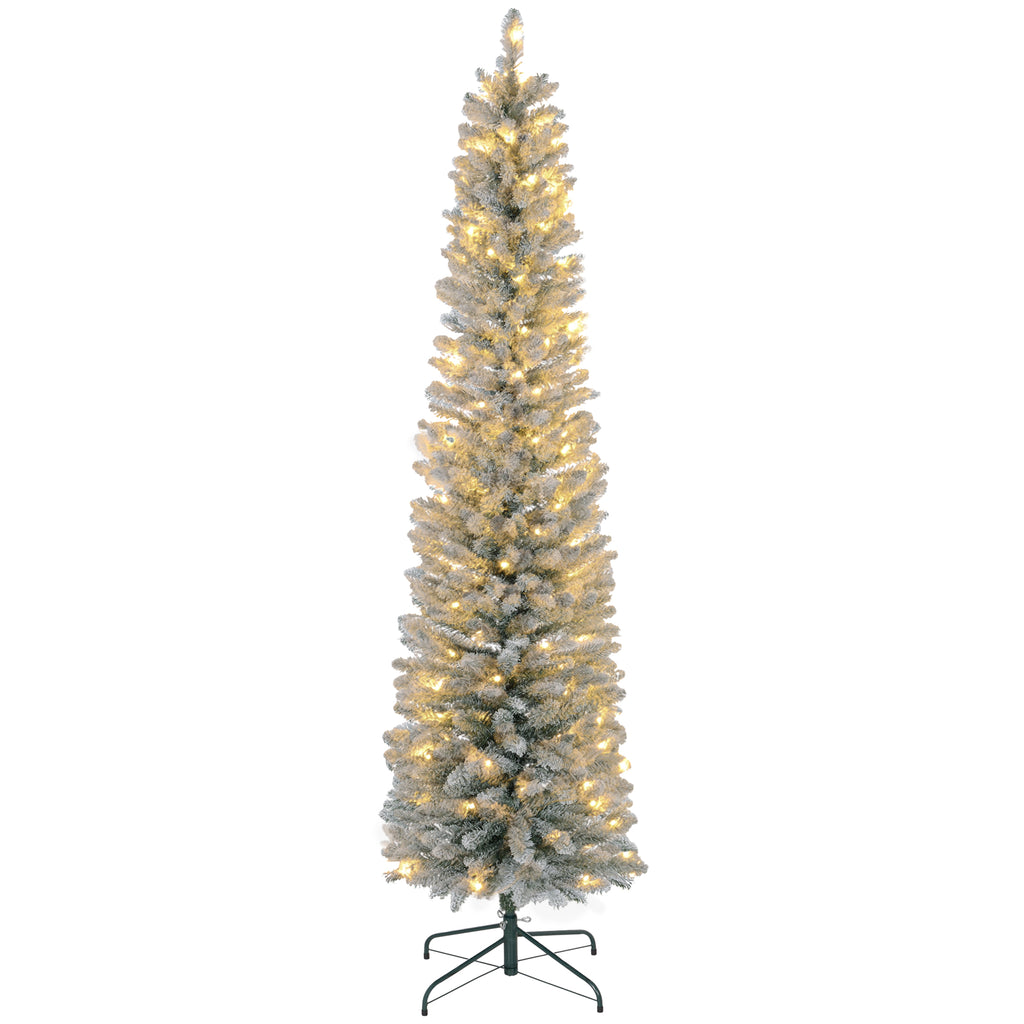 Snow-Covered Christmas Tree with 405 Branches and White LED Lights in Plastic and Metal, Ø57x210 cm, Green