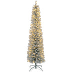 Snow-Covered Christmas Tree with 405 Branches and White LED Lights in Plastic and Metal, Ø57x210 cm, Green
