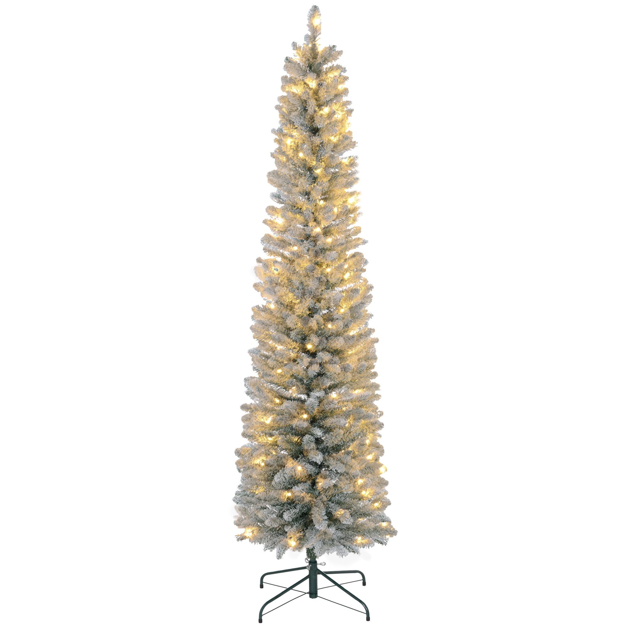 Snow-Covered Christmas Tree with 405 Branches and White LED Lights in Plastic and Metal, Ø57x210 cm, Green