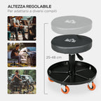 HOMCOM Workshop Stool with Wheels and Tool Holder, Adjustable Height and Swivel, Ø40x25-48cm, Black - Borgè