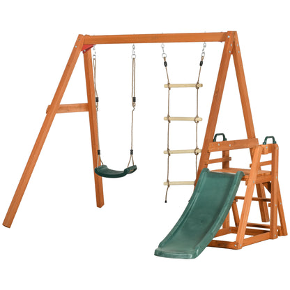 Outsunny set with slide, garden swing and wooden rope ladder for children age 3-8 years - Borgè