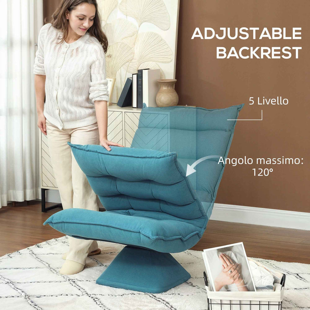 HOMCOM Velvet and Steel Swivel Relaxing Chair with 5-Position Adjustable Backrest, 62x70x95 cm, Blue