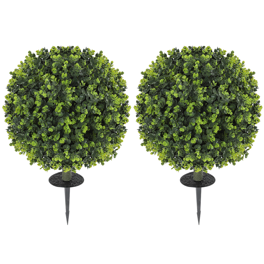 Set of 2 Artificial Boxwood Plants, 40 cm, with Integrated Stake, for Indoor and Outdoor Use, Green