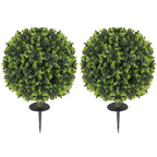Set of 2 Artificial Boxwood Plants, 40 cm, with Integrated Stake, for Indoor and Outdoor Use, Green