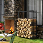 Outdoor and Indoor Firewood Rack with Wheels, Steel Firewood Shed with 0.43m³ Capacity, 120x32x151cm, Black
